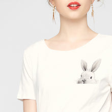 Load image into Gallery viewer, Rabbit pattern front pocket O-ring short sleeves T shirt
