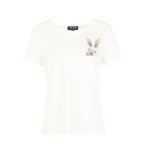 Rabbit pattern front pocket O-ring short sleeves T shirt